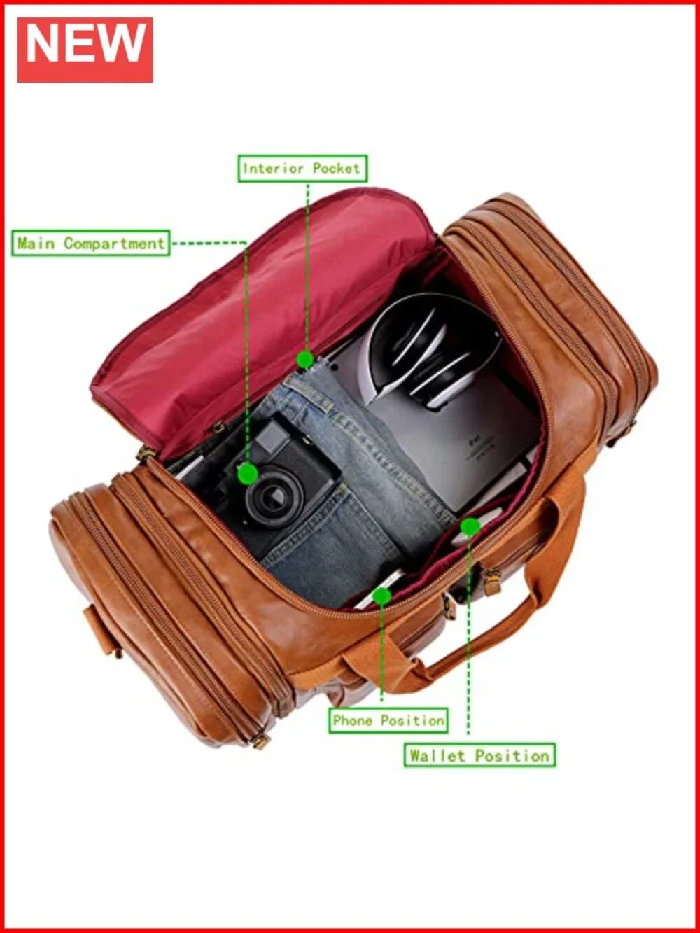 Faux Leather Travel Duffel Weekender Carry On Overnight Bag Sports